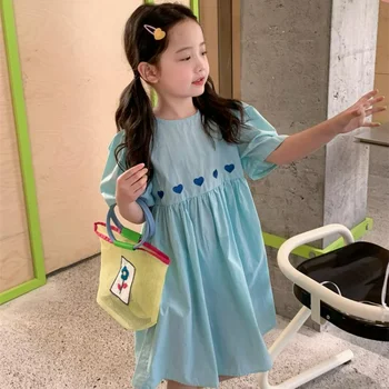 Хлопчатобумажное платье для маленькой девочки 2023 г. Новые Летние платья принцессы с пышными рукавами для маленьких девочек в Корейском стиле Милая Детская одежда