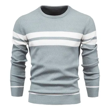 2023 Новый мужской весенне-осенний свитер в полоску с круглым вырезом, Модный вязаный пуловер в цвет блока