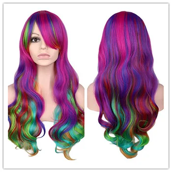 Радужные парики для женщин, синтетический парик длиной 24 дюйма, красочные парики для косплея, костюмированной вечеринки