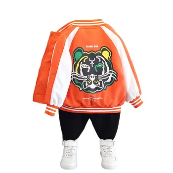 Осенние пальто для маленьких мальчиков, детские куртки-бомберы с мультяшным тигром, детская уличная верхняя одежда, повседневные топы для маленьких мальчиков, форменная куртка