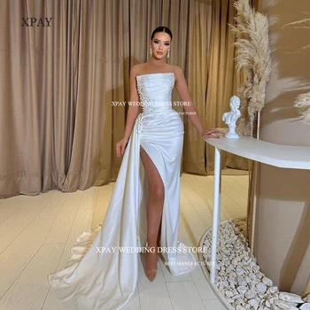 XPAY Сексуальные белые вечерние платья без бретелек Pearl Dubai Арабские женщины Раздельные Сексуальные платья для выпускного вечера Свадебное платье Платье для официальных мероприятий
