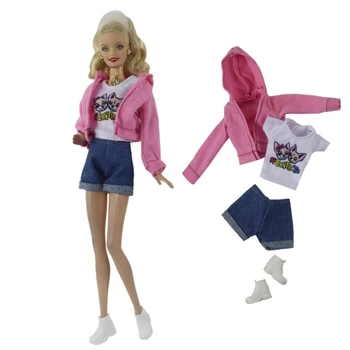 NK 1 комплект модной одежды принцессы 30 см, Милый Белый топ, Розовое пальто, Повседневные шорты + Обувь для куклы Барби, Аксессуары, Подарочная игрушка для девочек