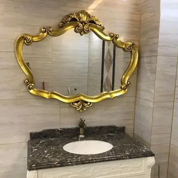 Золотое зеркало в ванной Неправильной формы Роскошное Большое Антикварное зеркало в ванной Винтажный эстетичный туалет Espejo Redondo Home Decor CC50BM