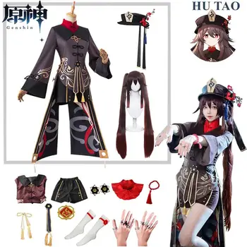 Genshin Impact Hutao Косплей костюм Парик Аниме игра Genshin Hu Tao Униформа в китайском стиле Костюмы на Хэллоуин для женщин