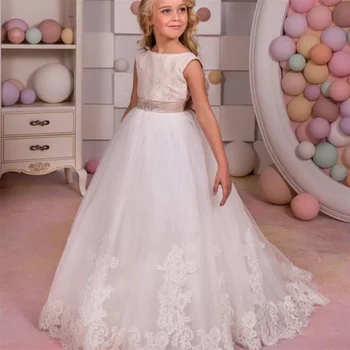 Пышное платье принцессы-цветочницы на свадьбу, детские кружевные аппликации, праздничные платья для Первого причастия, платья на День рождения