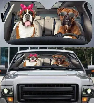 FKELYI Забавный солнцезащитный козырек на лобовое стекло автомобиля, собака-боксер За рулем автомобиля, дизайнерский солнцезащитный козырек, персонализированные автоаксессуары, универсальная посадка