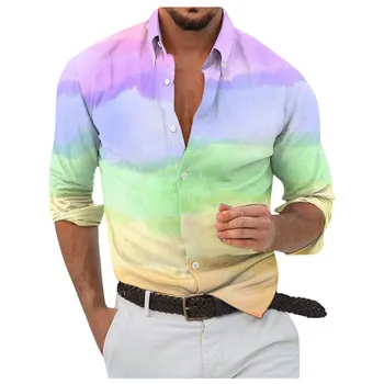 Дизайнерские весенне-летние мужские рубашки, повседневная гавайская рубашка с 3D-печатью, блузка, модные повседневные рубашки с длинным рукавом, camisas y blusas