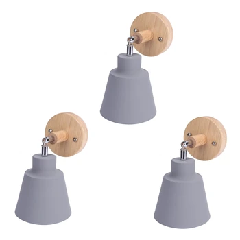 3X Скандинавский деревянный настенный светильник, прикроватный настенный светильник, бра, настенный светильник с застежкой-молнией, свободно вращающийся (серый)