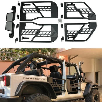 4 шт. Черные стальные полутрубчатые двери с боковыми зеркалами для Jeep Wrangler JK 2007-2017 J196