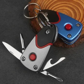 Многофункциональный нож для ключей, наружная складная мини-отвертка 6 в 1, нож для инструментов из нержавеющей стали со светодиодным брелоком для ключей