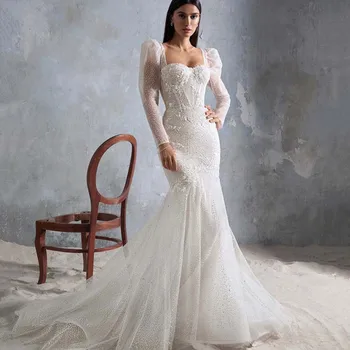 Милое сексуальное свадебное платье с длинным рукавом и открытой спиной, платье-труба, съемные рукава, элегантное свадебное платье, вечернее платье Vestidos