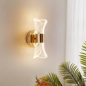 Светодиодные настенные светильники, Роскошный золотой скандинавский креативный акрил для спальни, прикроватной тумбочки, прихожей, гостиной, балкона, настенных светильников