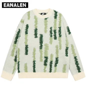 Винтажный черно-зеленый теплый свитер Harajuku, мужской дизайнерский вязаный пуловер в корейском стиле оверсайз, женский свитер Grandpa Ugly