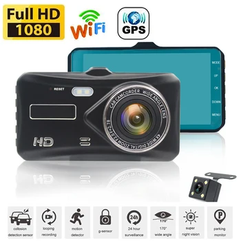 Автомобильный Видеорегистратор WiFi 4.0 Full HD 1080P Dash Cam Камера Заднего Вида Видеомагнитофон Монитор Автоматической Парковки Ночного Видения Черный Ящик GPS Трекер