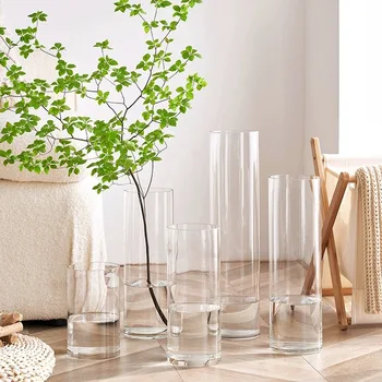 Увядшая Прозрачная большая прямая стеклянная ваза Оптом для гостиной, цветы Dracaena sanderiana, гидропонная отделка дома