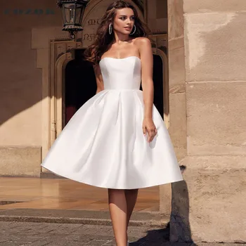 Простые атласные Элегантные белые короткие свадебные платья без рукавов длиной до колен, платья для невесты Vestido De Noiva Нестандартного размера