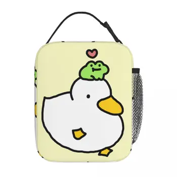 Симпатичная утка и лягушка, термоизолированная сумка для ланча, школьный портативный холодильник для бенто с рисунком Каваи, термальный ланч-бокс