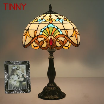 Жестяная Современная настольная лампа Tiffany, светодиодная креативная настольная лампа из европейского витражного стекла в стиле ретро, Декор для дома, гостиной, спальни