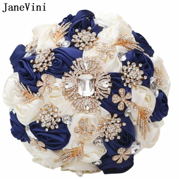 JaneVini Сверкающий темно-синий Свадебный букет цвета слоновой кости для невесты, украшенный хрусталем, бисером, для подружек невесты, Атласные украшения с цветами в руках 2023