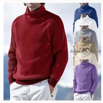 Модный осенне-теплый зимний свитер, женский пуловер, мужская одежда 2023, Простая свободная трикотажная рубашка с высоким воротом и длинными рукавами