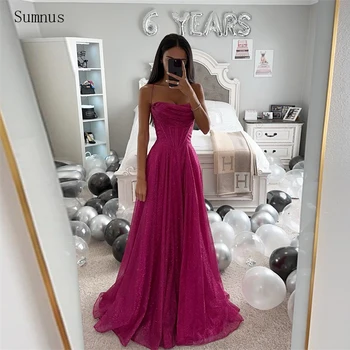 Выпускное платье Sumnus цвета Фуксии Элегантное Длинное Трапециевидное платье с блестками и складками без бретелек для официальных мероприятий, вечерние платья 2023 г.