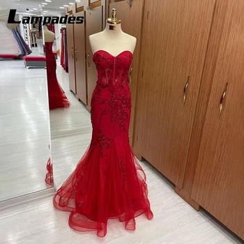 Сияющее Красное платье для выпускного вечера в стиле Русалки с 3D Вышитыми Цветами на бретельках сзади для Эффектного выхода Abiti Da Sera