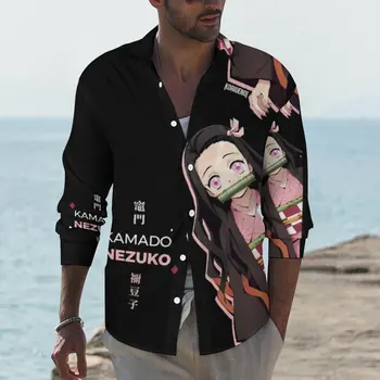 Повседневные рубашки Nezuko Мужская рубашка из японского аниме С длинным рукавом, Новинка, блузки в уличном стиле, Весенняя Одежда на заказ, Большие Размеры 3XL 4XL