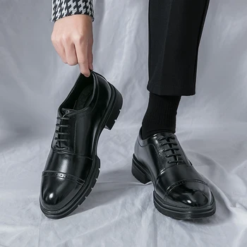 Кожаные туфли с тремя суставами, мужская повседневная обувь на толстой подошве, высокая деловая модельная обувь