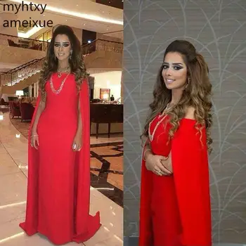 Сексуальные элегантные вечерние платья Robe De Soiree из красного атласа с длинной накидкой 2023 в арабском Дубае, официальная одежда для вечеринок Simple Celebrity