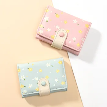 Корейский Новый PU Простой и милый Студенческий кошелек Zero с маленьким цветком, короткий Женский кошелек с модным принтом, сумка для карт, портмоне для монет