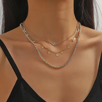 DQQ New Fashion Lady Star многослойное ожерелье с цепочками из металла для женщин, ювелирные изделия для вечеринок, набор ожерелий Pandant