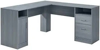 Компьютерный стол L-образной формы с местом для хранения, L 206059,ширина 5 дюймов х длина 59,5 дюймов, серый