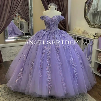 Angelsbridep Бальное платье Лавандового цвета, роскошные пышные платья принцессы с открытыми плечами, платья для вечеринок для девочек Vestido 15 Quinceañeras
