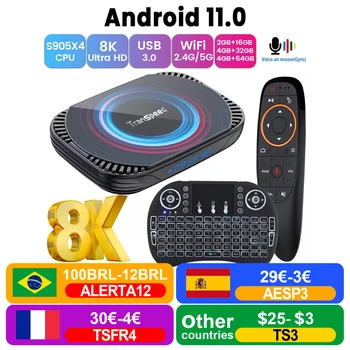 Новинка. Transpeed X4 Android 11 TV Box Amlogic S905X4 3D BT4.0 4G 32G 64G 128G Быстрый Двойной Wifi медиаплеер 4K 8K телеприставка