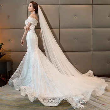 Новое тонкое свадебное платье невесты с рыбьим хвостом на талии, Маленькое вечернее платье с шлейфом