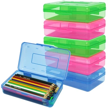 6 Упаковок Пластиковых Пеналов Разных Цветов, Объемный Прозрачный Пенал С Защелкивающейся Крышкой