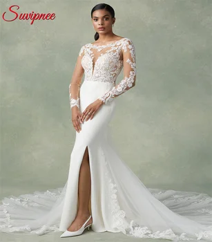Современные тюлевые спинки с V-образным вырезом, обычные свадебные платья длиной до пола 2023, Свадебное платье русалки на заказ ZL31