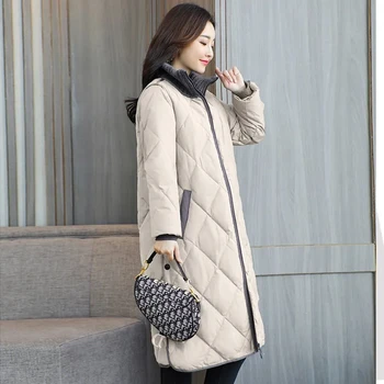Зимние пальто, хлопковые куртки для зимы, женское элегантное шикарное пуховое пальто, Новые теплые Корейские модные парки средней длины Оверсайз весом 100 кг