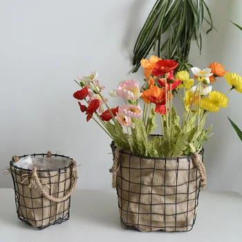 Льняная корзина для растений Современный Тканый контейнер для хранения цветочных горшков, Органайзер для комнатных кашпо, Домашний декор в деревенском стиле