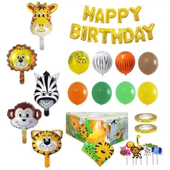 Тематическая вечеринка с животными в джунглях, комплект гирлянд из воздушных шаров для детского дня рождения, Фоновое украшение в виде Льва, жирафа, воздушного шара из алюминиевой пленки