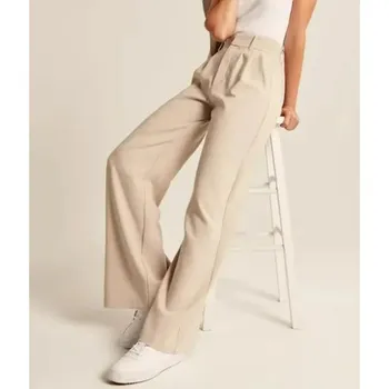 2023 Осенние женские длинные брюки оверсайз, белые карманы, широкие брюки с эластичной резинкой на талии, женские повседневные офисные женские брюки снизу