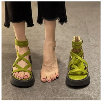 2023 Женские Повседневные Удобные Римские сандалии с вырезами, женские Босоножки на платформе с открытым носком и ремешком с пряжкой, Туфли на танкетке на высоком каблуке