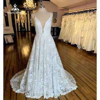 Современные свадебные платья с V-образным вырезом 2023 Кружевной халат в стиле Бохо на бретельках Элегантное платье невесты трапециевидной формы с открытой спиной vestidos de novia