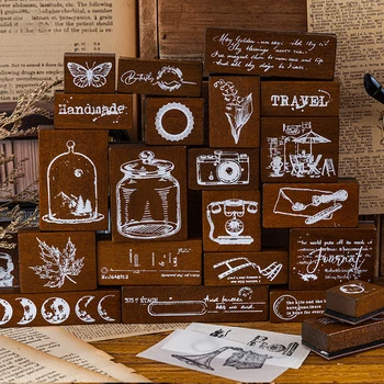 7 шт./лот, набор старинных деревянных резиновых штампов серии past Memory, персонализированные декоративные штампы для скрапбукинга для ведения журнала