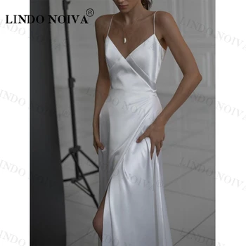 LINDO NOIVA Elegance Белые вечерние платья Сексуальные Свадебные платья трапециевидной формы с разрезом на бретельках до бедер Vestidos De Mujer 2023