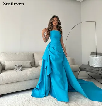 Вечерние Платья Smileven Blue Mermaid Из Мягкого Матового Атласа Для Выпускного Вечера Robe De Marieer Со Складками Вечернее Платье Для вечеринки 2023