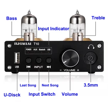 50 Вт + 50 Вт Bluetooth TPA3116D2 Аудио Усилитель Мощности Эквалайзер 6H3N Стерео 2.0 Ламповый Аудио Предусилитель Bile HiFi AMP