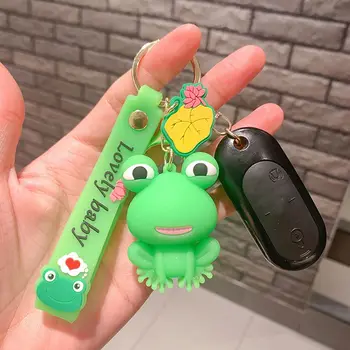 Милый Детский Дверной ключ от машины с Мультяшным Цветком и Зеленой Лягушкой, Подвеска в виде сумки, Корейские Брелоки, Брелоки для ключей, Мягкие Игрушки из ПВХ