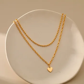 CCGOOD Двойная Цепочка Ожерелье Сердце Кулон Ожерелья для Женщин Штабелируемый Высококачественный Золотой Ошейник С Покрытием 18 K Простые Ювелирные Изделия