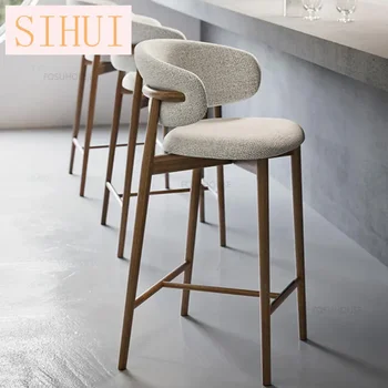 Скандинавские барные стулья из массива дерева Современная домашняя кухня Высокие барные стулья Легкое Роскошное дизайнерское тканевое кресло со спинкой для гостиной